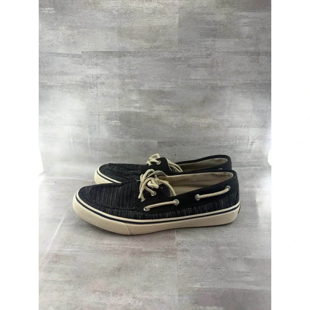 Sperry Top-Sider Men Sz 9.5M Black Grey Striped Boat Shoes STS14040
